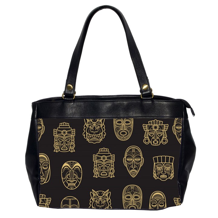 Indian Aztec African Historic Tribal Mask Seamless Pattern Oversize Office Handbag (2 Sides)