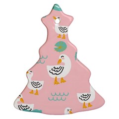 Cute Happy Duck Gift Card Design Seamless Pattern Template Christmas Tree Ornament (two Sides) by Vaneshart