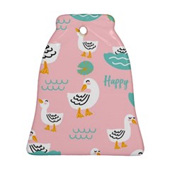 Cute Happy Duck Gift Card Design Seamless Pattern Template Bell Ornament (two Sides) by Vaneshart