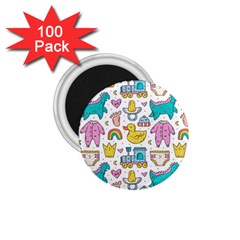 Baby Care Stuff Clothes Toys Cartoon Seamless Pattern 1 75  Magnets (100 Pack) 