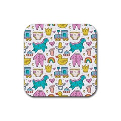 Baby Care Stuff Clothes Toys Cartoon Seamless Pattern Rubber Coaster (square) 