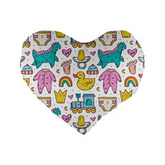 Baby Care Stuff Clothes Toys Cartoon Seamless Pattern Standard 16  Premium Heart Shape Cushions