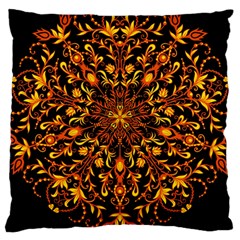 Round Frame Bees Honey Drops Insects Khokhloma Decor Summer Spring Themes Large Cushion Case (one Side) by Vaneshart