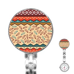 Ethnic Tribal Pattern Background Stainless Steel Nurses Watch by Vaneshart