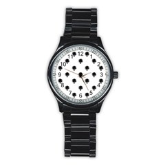 Black And White Tropical Print Pattern Stainless Steel Round Watch by dflcprintsclothing