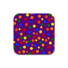 Gay Pride Rainbow Multicolor Dots Rubber Square Coaster (4 Pack)  by VernenInk