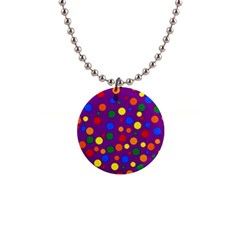 Gay Pride Rainbow Multicolor Dots 1  Button Necklace by VernenInk