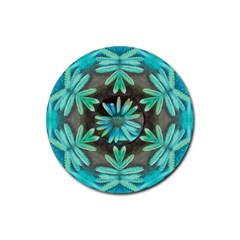 Blue Florals As A Ornate Contemplative Collage Rubber Coaster (round)  by pepitasart