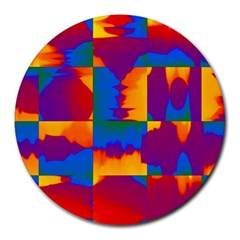 Gay Pride Rainbow Painted Abstract Squares Pattern Round Mousepads by VernenInk