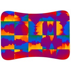 Gay Pride Rainbow Painted Abstract Squares Pattern Velour Seat Head Rest Cushion