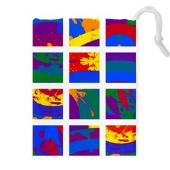 Gay Pride Rainbow Abstract Painted Squares Grid Drawstring Pouch (5xl)