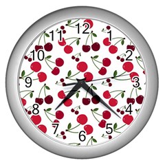 Cute Cherry Pattern Wall Clock (silver) by TastefulDesigns