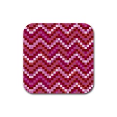 Lesbian Pride Pixellated Zigzag Stripes Rubber Square Coaster (4 Pack)  by VernenInk