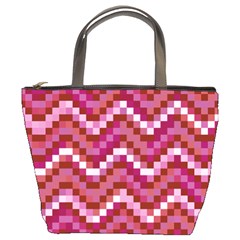 Lesbian Pride Pixellated Zigzag Stripes Bucket Bag by VernenInk