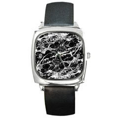 Black And White Abstract Textured Print Square Metal Watch by dflcprintsclothing