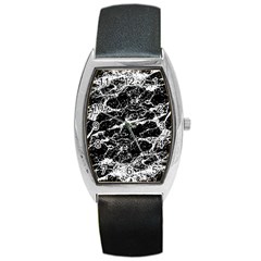 Black And White Abstract Textured Print Barrel Style Metal Watch by dflcprintsclothing