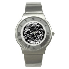 Black And White Abstract Textured Print Stainless Steel Watch by dflcprintsclothing