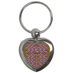 Gold Plates With Magic Flowers Raining Down Key Chain (heart) by pepitasart