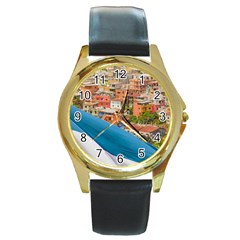 Santa Ana Hill, Guayaquil Ecuador Round Gold Metal Watch by dflcprintsclothing