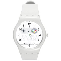 Ipaused2 Round Plastic Sport Watch (m) by ChezDeesTees