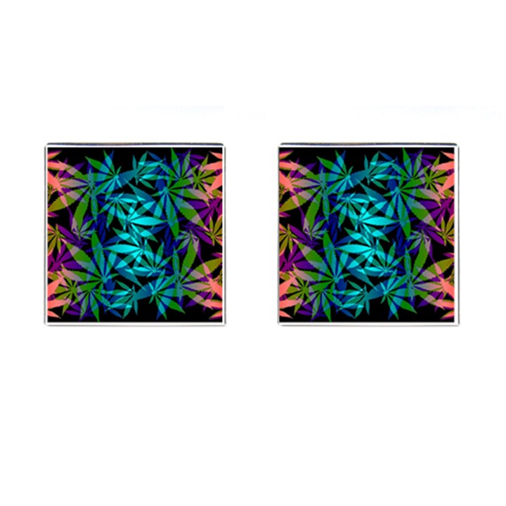 420 ganja pattern, weed leafs, marihujana in colors Cufflinks (Square)