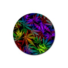 Ganja In Rainbow Colors, Weed Pattern, Marihujana Theme Rubber Coaster (round)  by Casemiro