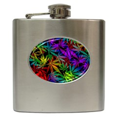 Ganja In Rainbow Colors, Weed Pattern, Marihujana Theme Hip Flask (6 Oz) by Casemiro