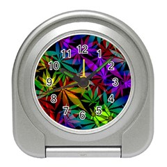 Ganja in rainbow colors, weed pattern, marihujana theme Travel Alarm Clock