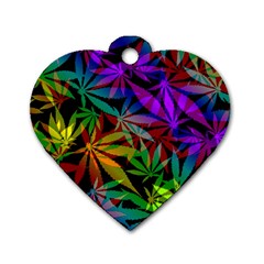 Ganja in rainbow colors, weed pattern, marihujana theme Dog Tag Heart (One Side)