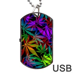 Ganja In Rainbow Colors, Weed Pattern, Marihujana Theme Dog Tag Usb Flash (one Side) by Casemiro