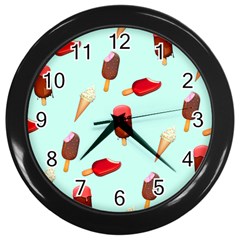 Ice Cream Pattern, Light Blue Background Wall Clock (black) by Casemiro