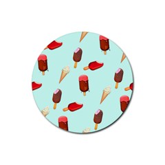 Ice Cream Pattern, Light Blue Background Rubber Round Coaster (4 Pack)  by Casemiro