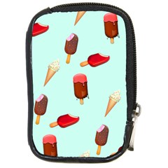 Ice Cream Pattern, Light Blue Background Compact Camera Leather Case by Casemiro