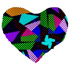 Trippy Blocks, Dotted Geometric Pattern Large 19  Premium Flano Heart Shape Cushions by Casemiro