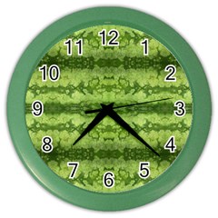 Watermelon Pattern, Fruit Skin In Green Colors Color Wall Clock by Casemiro