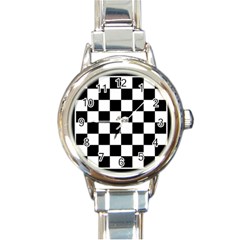 Chess Board Background Design Round Italian Charm Watch by Vaneshart