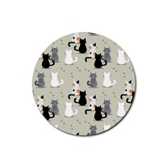 Cute Cat Seamless Pattern Rubber Round Coaster (4 Pack)  by Vaneshart