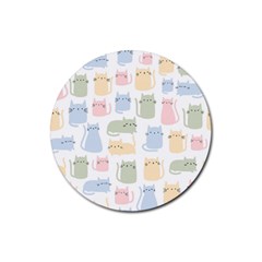 Cute Cat Colorful Cartoon Doodle Seamless Pattern Rubber Round Coaster (4 Pack)  by Vaneshart