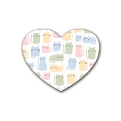 Cute Cat Colorful Cartoon Doodle Seamless Pattern Rubber Coaster (heart)  by Vaneshart