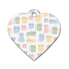 Cute Cat Colorful Cartoon Doodle Seamless Pattern Dog Tag Heart (one Side) by Vaneshart