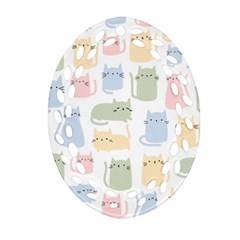 Cute Cat Colorful Cartoon Doodle Seamless Pattern Ornament (oval Filigree)