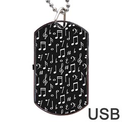 Chalk Music Notes Signs Seamless Pattern Dog Tag Usb Flash (one Side)