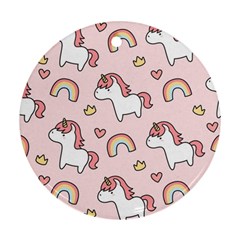 Cute Unicorn Rainbow Seamless Pattern Background Ornament (round)