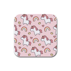 Cute Unicorn Rainbow Seamless Pattern Background Rubber Square Coaster (4 Pack) 