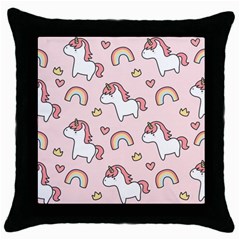 Cute Unicorn Rainbow Seamless Pattern Background Throw Pillow Case (black)