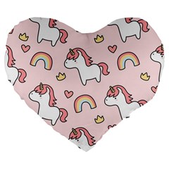 Cute Unicorn Rainbow Seamless Pattern Background Large 19  Premium Flano Heart Shape Cushions