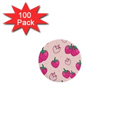 Seamless Strawberry Fruit Pattern Background 1  Mini Buttons (100 Pack) 