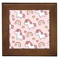 Cute-unicorn-rainbow-seamless-pattern-background Framed Tile