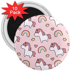 Cute-unicorn-rainbow-seamless-pattern-background 3  Magnets (10 Pack) 