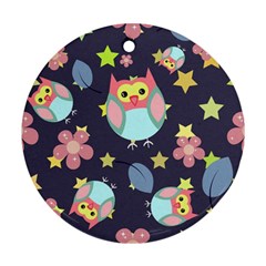 Owl Stars Pattern Background Round Ornament (two Sides) by Vaneshart